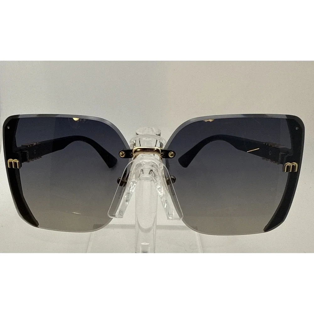 Miu Miu Aube Authentic Womens Sunglasses Black frameless Gold trim Gradient Lens